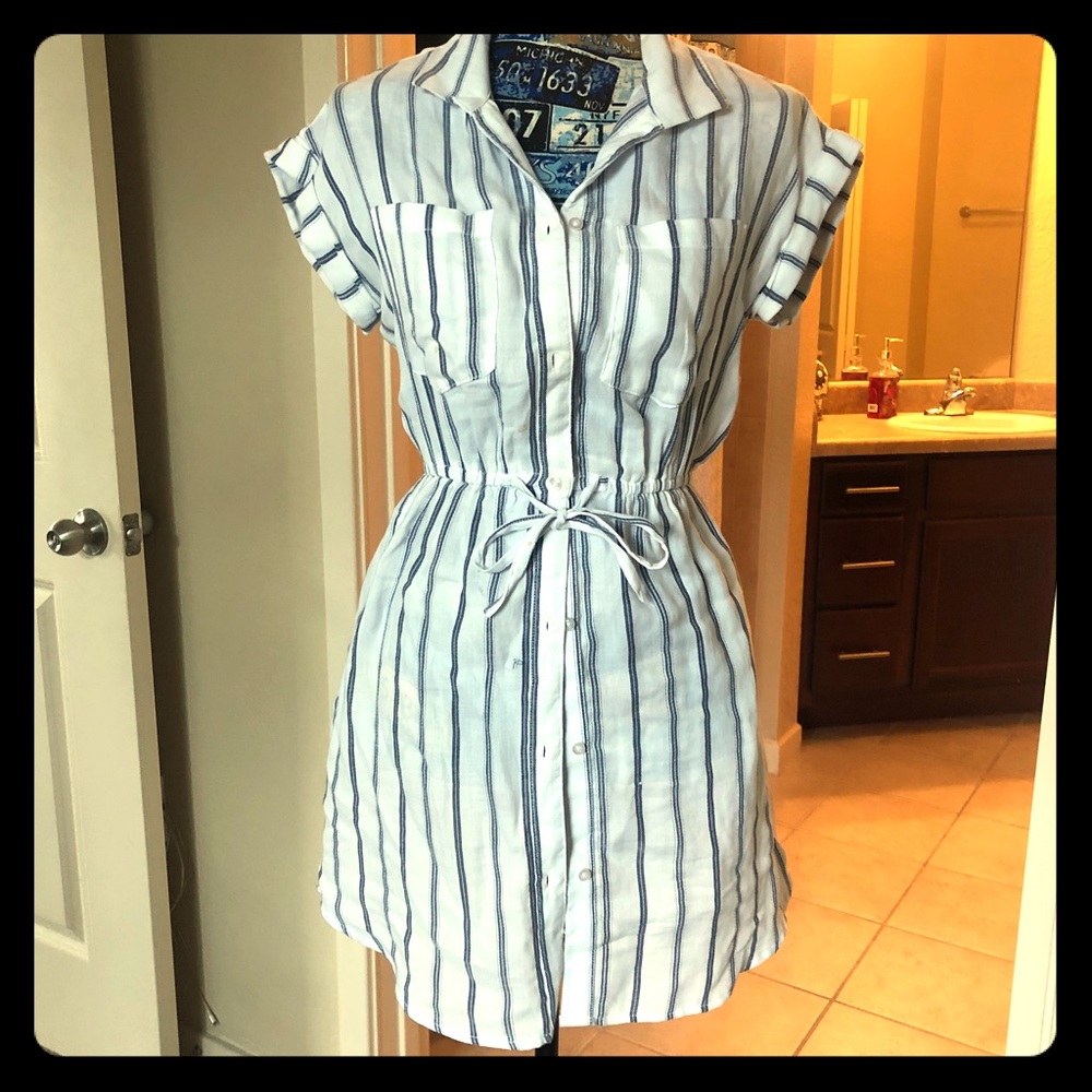 Blue and white linen dress